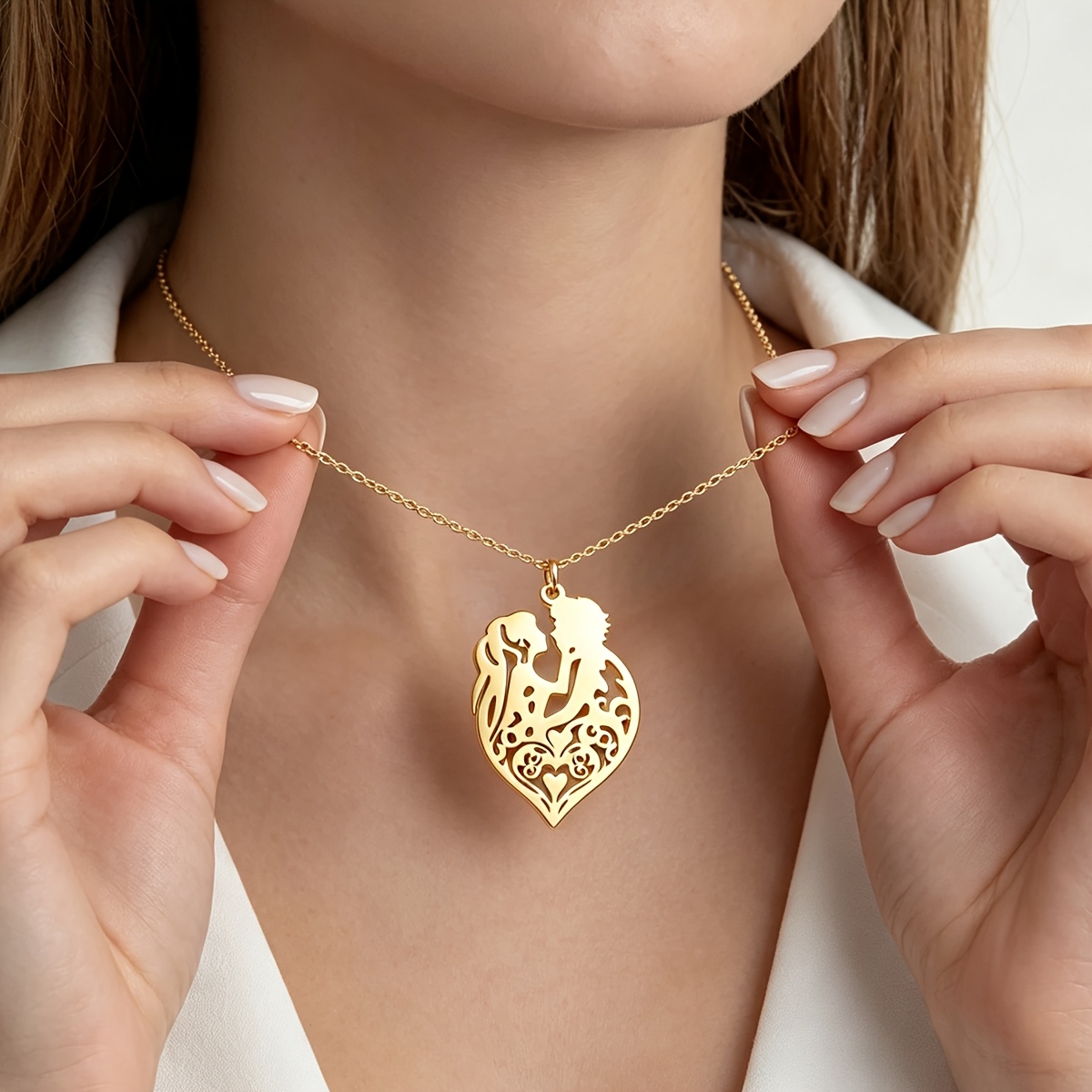 Mother Daughter Silhouette Heart Necklace, Meaningful Gift